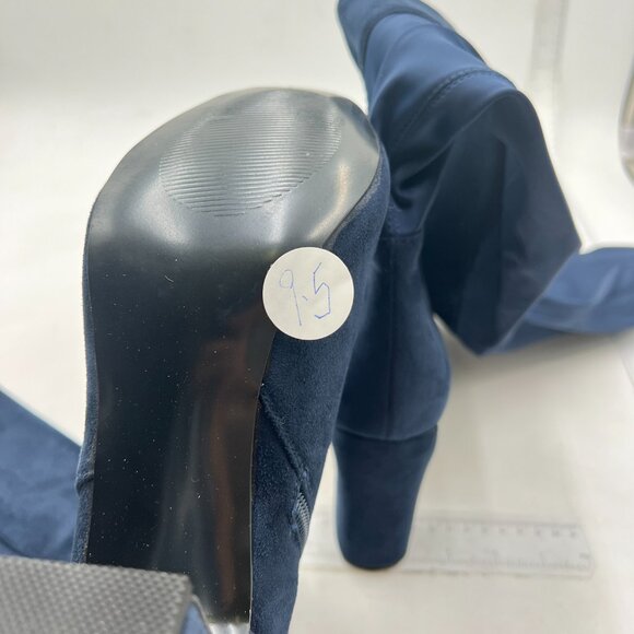 Navy Women Over The Knee Chunky High Heels Stretch Thigh High Zipper Long Boot - Picture 5 of 6